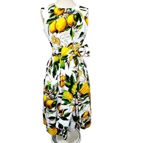 Samantha Sung Lemon Print A-Line Sleeveless Midi Dress Size 8 - Picture 6 of 16